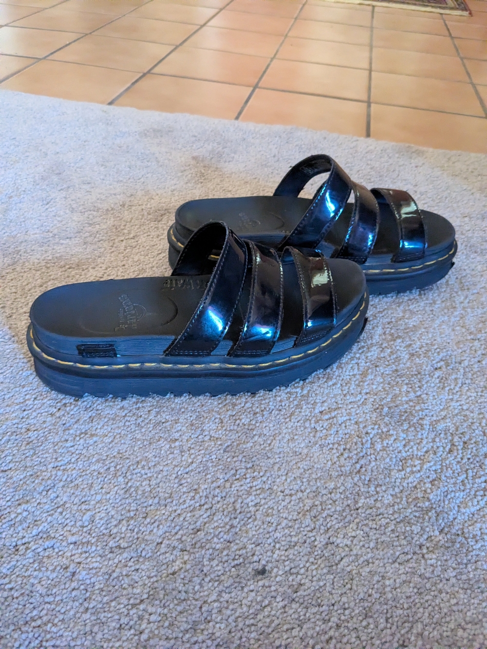 Dr. Martens Black Patent Leather Platform Slide Sandals